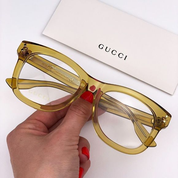 GUCCI GG1086O 006 Eyeglasses Transparent Yellow Square Women